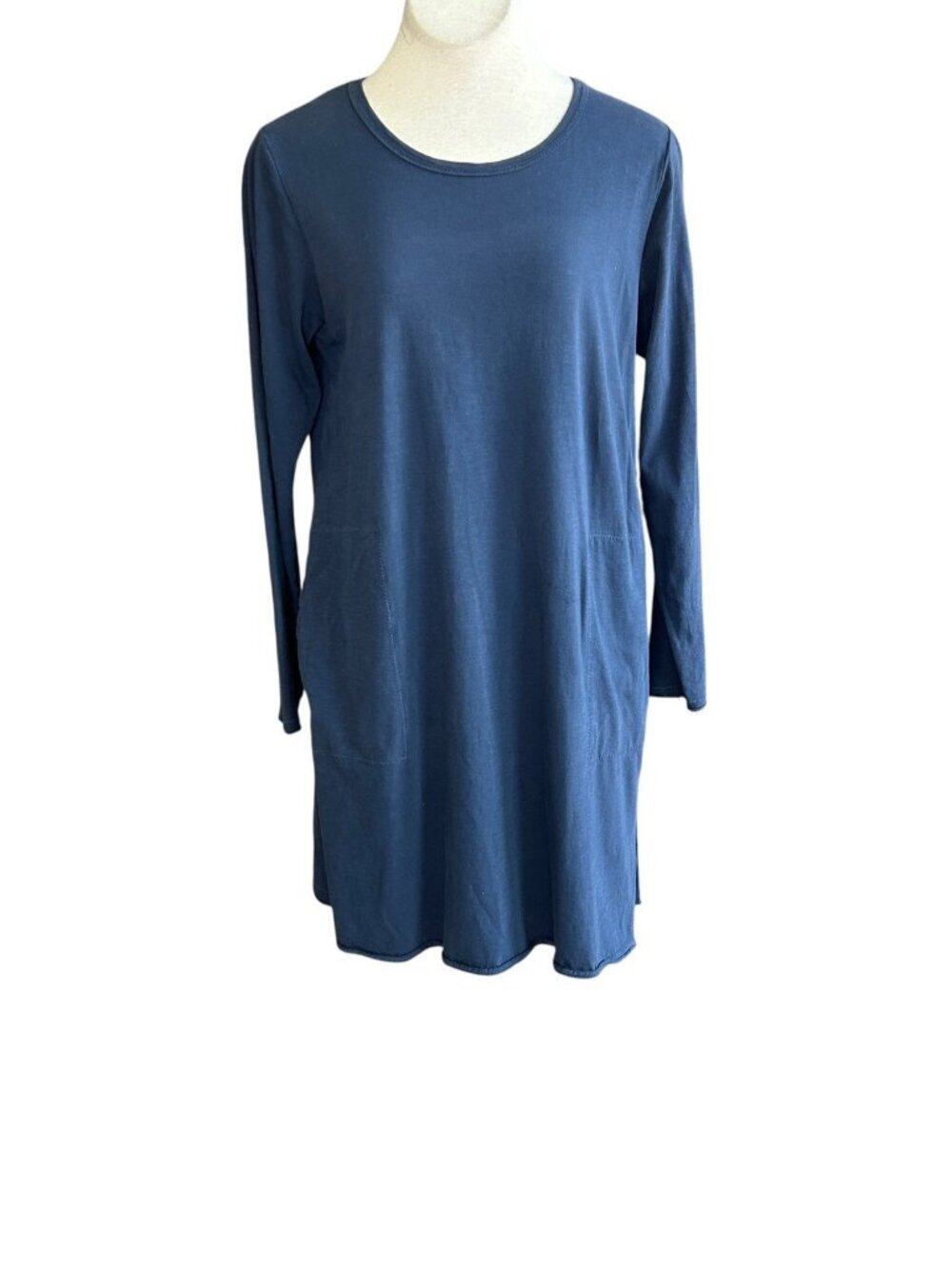 Gudrun Sjoden Dress Blue Organic Cotton Long Sleeve A line Minimalist Size Large